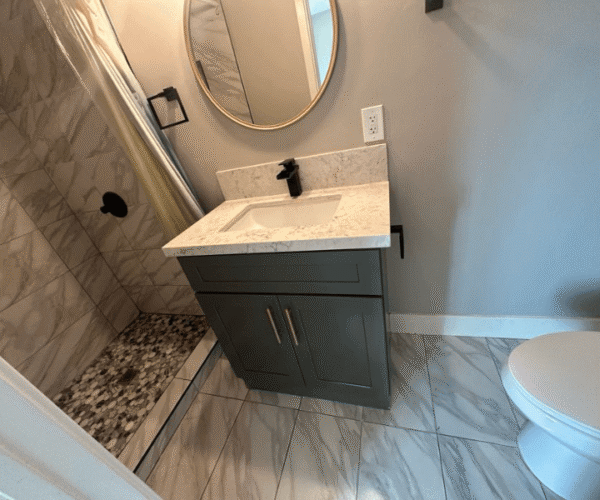 A sparkling clean bathroom in Austin, TX, professionally cleaned by Pure Magic Maids.