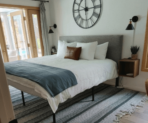 A neatly organized and freshly cleaned bedroom in Austin, TX.