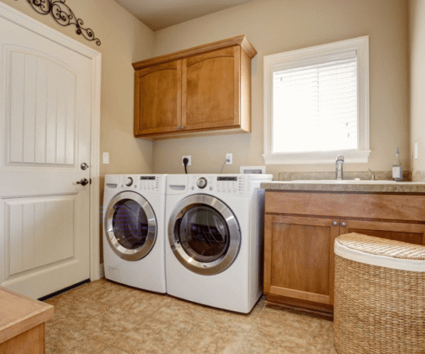 A freshly cleaned and organized laundry room in Austin, TX.